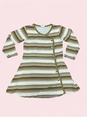 Kate Quinn Bamboo Long Sleeve Wrap Dress 12-18M Boho Baby Green Brown Striped